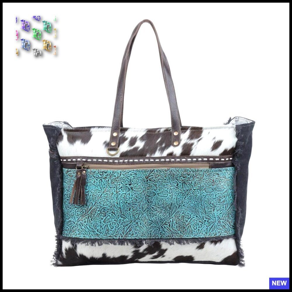 Western Cowhide Hobo Shoulder Bag with Leather Strap Paisley Pattern
